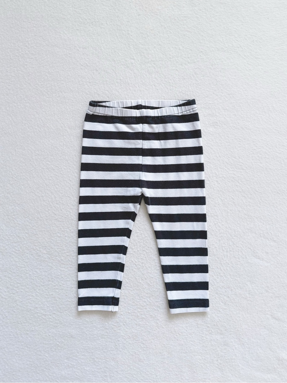 3/$25 Uniqlo Black White Striped Stretch Cotton Leggings Pants Pocket 12-18M